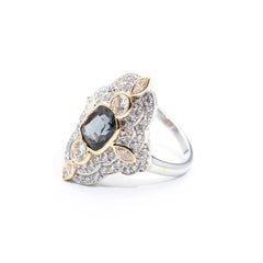 Grey Blue 1.98 Carat Cushion Spinel and Diamond 18 Carat Gold Cocktail Ring