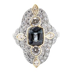 Grey Blue 1.98 Carat Cushion Spinel and Diamond 18 Carat Gold Cocktail Ring