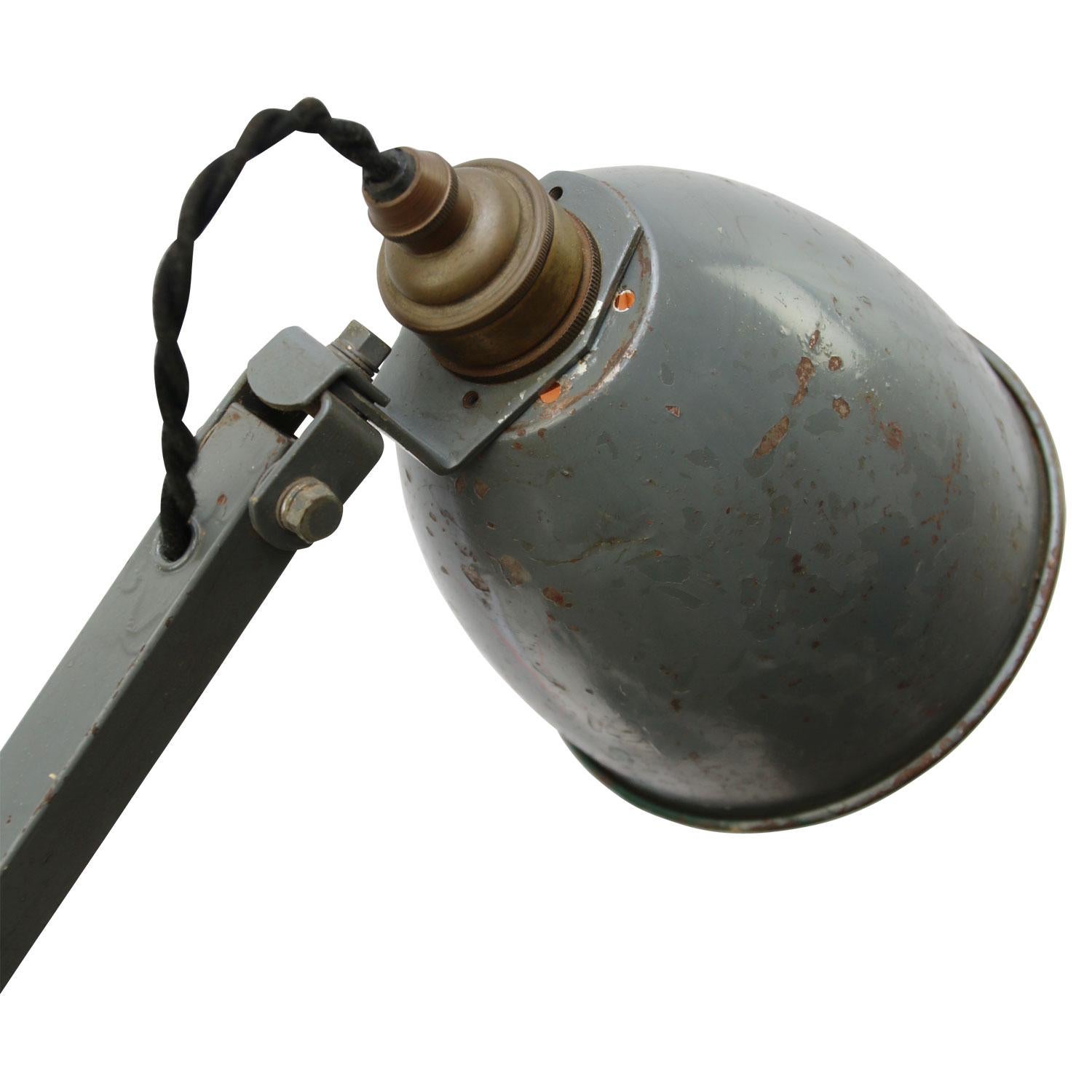 British Grey Blue 3-Arm Metal Vintage Industrial Machinist Work Desk Light by Memlite