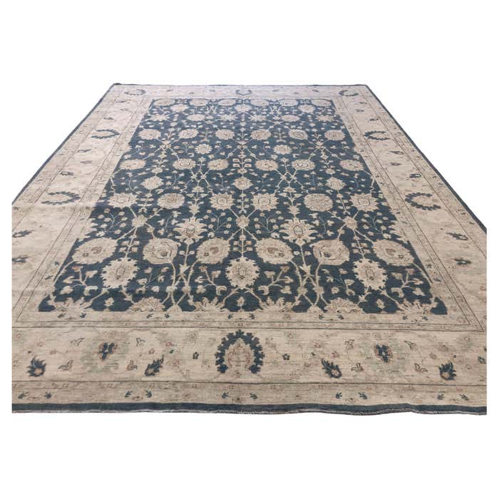 Grey Blue and Beige Pakistani Traditional Style Wool Area Rug For Sale ...