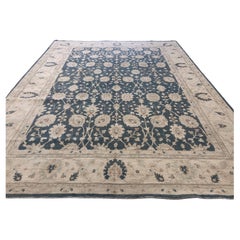 Alfombra de lana gris azul y beige de estilo tradicional paquistaní