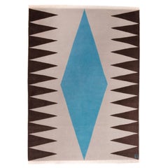 Tappeto geometrico in lana grigio blu marrone di Cecilia Setterdahl per Carpets CC