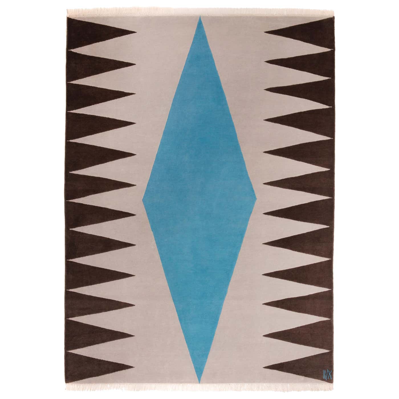 Rug Blue Modern geometric Carpet Grey Turquoise Brown Geometrical Wool ...