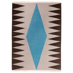 Rug Interior - Blue Modern Carpet Grey Blue Turquoise Brown Geometrical Wool