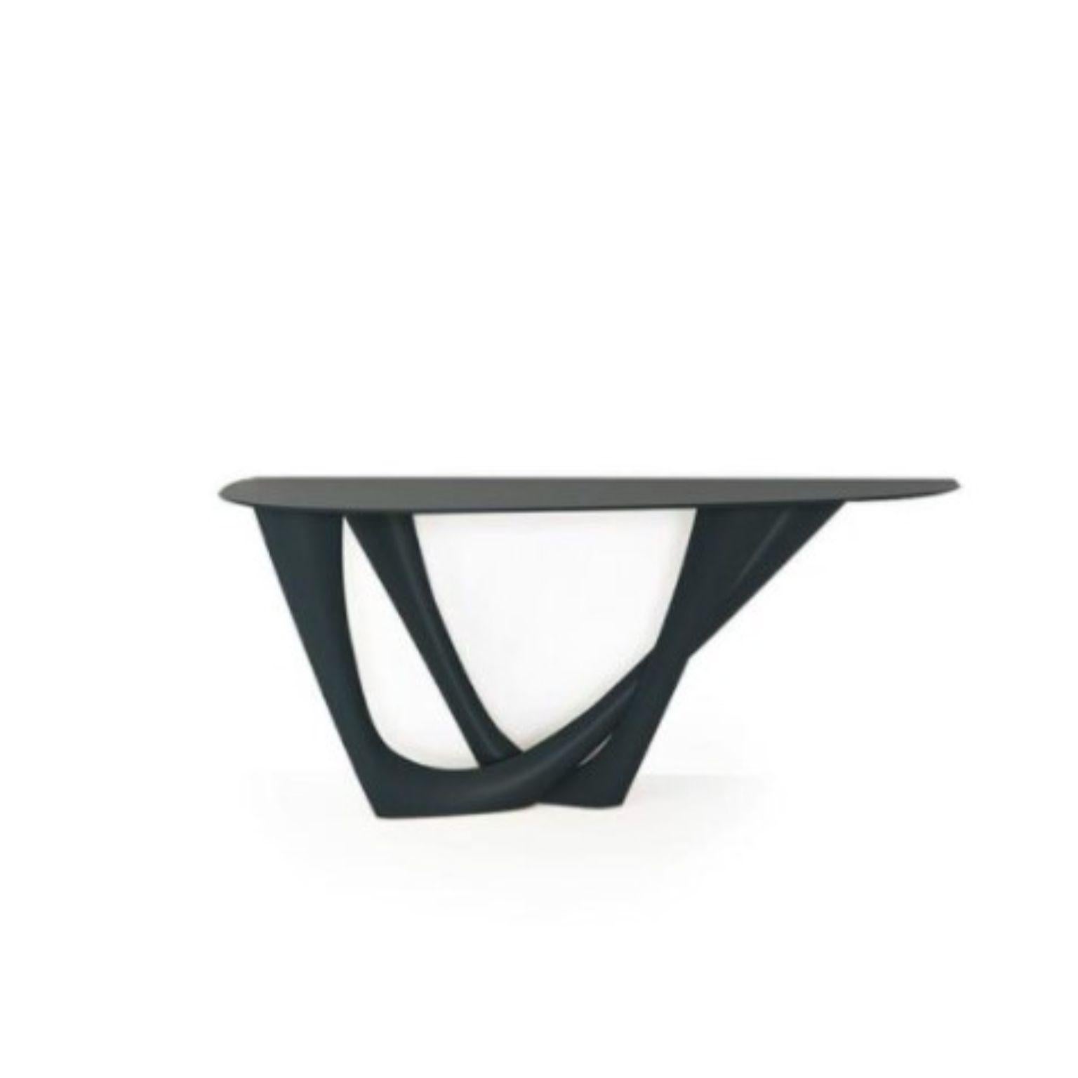 Grey Blue G-Console Duo Steel Base and Top by Zieta
Dimensions: D 56 x W 168 x H 75 cm 
Material: Steel
Also available in different colors and dimensions.

G-Console is another bionic object in our collection. Created for smaller spaces, it gives