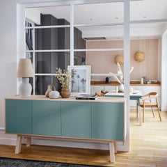 Credenza francese a 4 ante in legno grigio-blu disegnata a Parigi da Eric Gizard