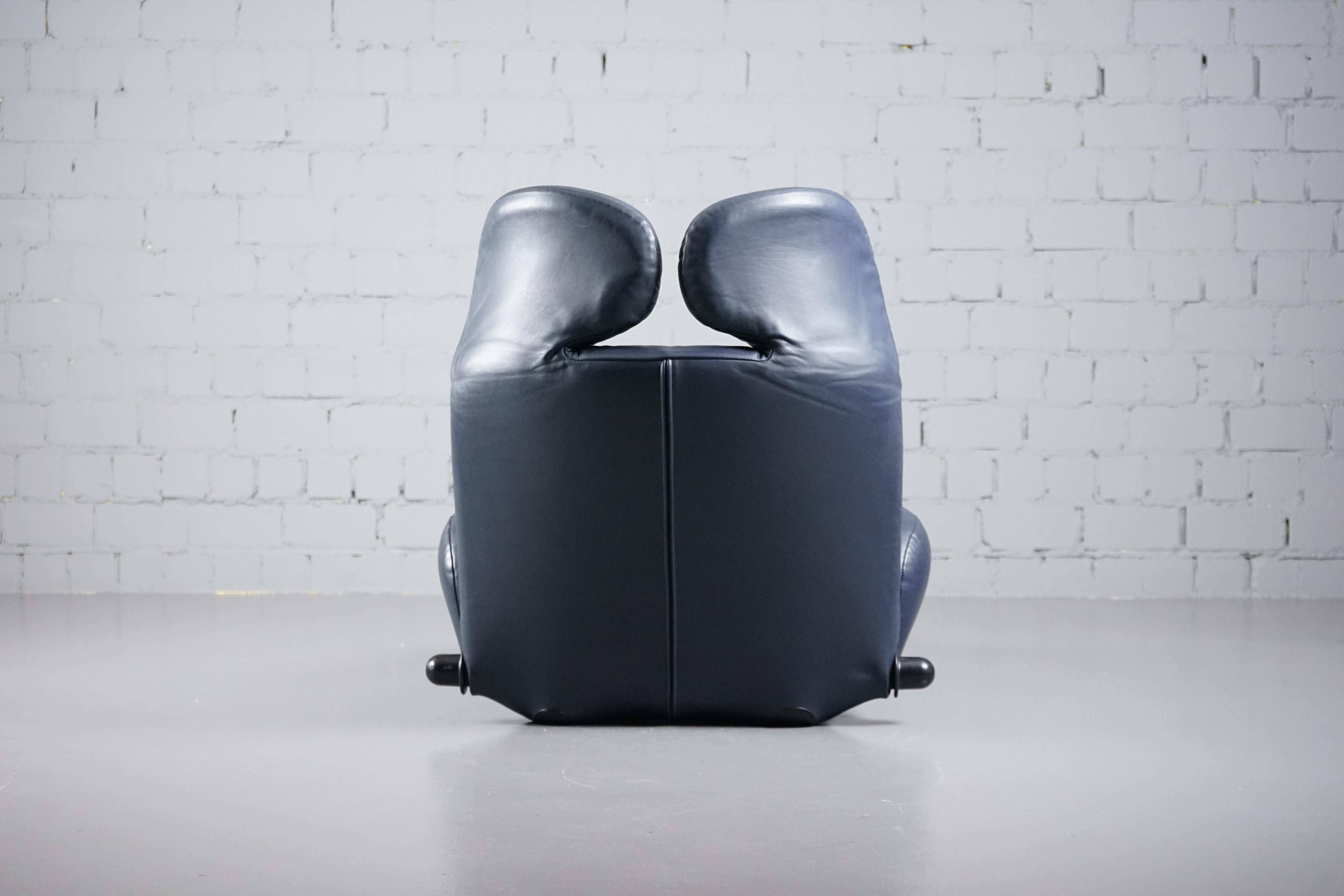 Grey-Blue Leather Wink Lounge Chair by Toshiyuki Kita for Cassina, 1980s For Sale 5