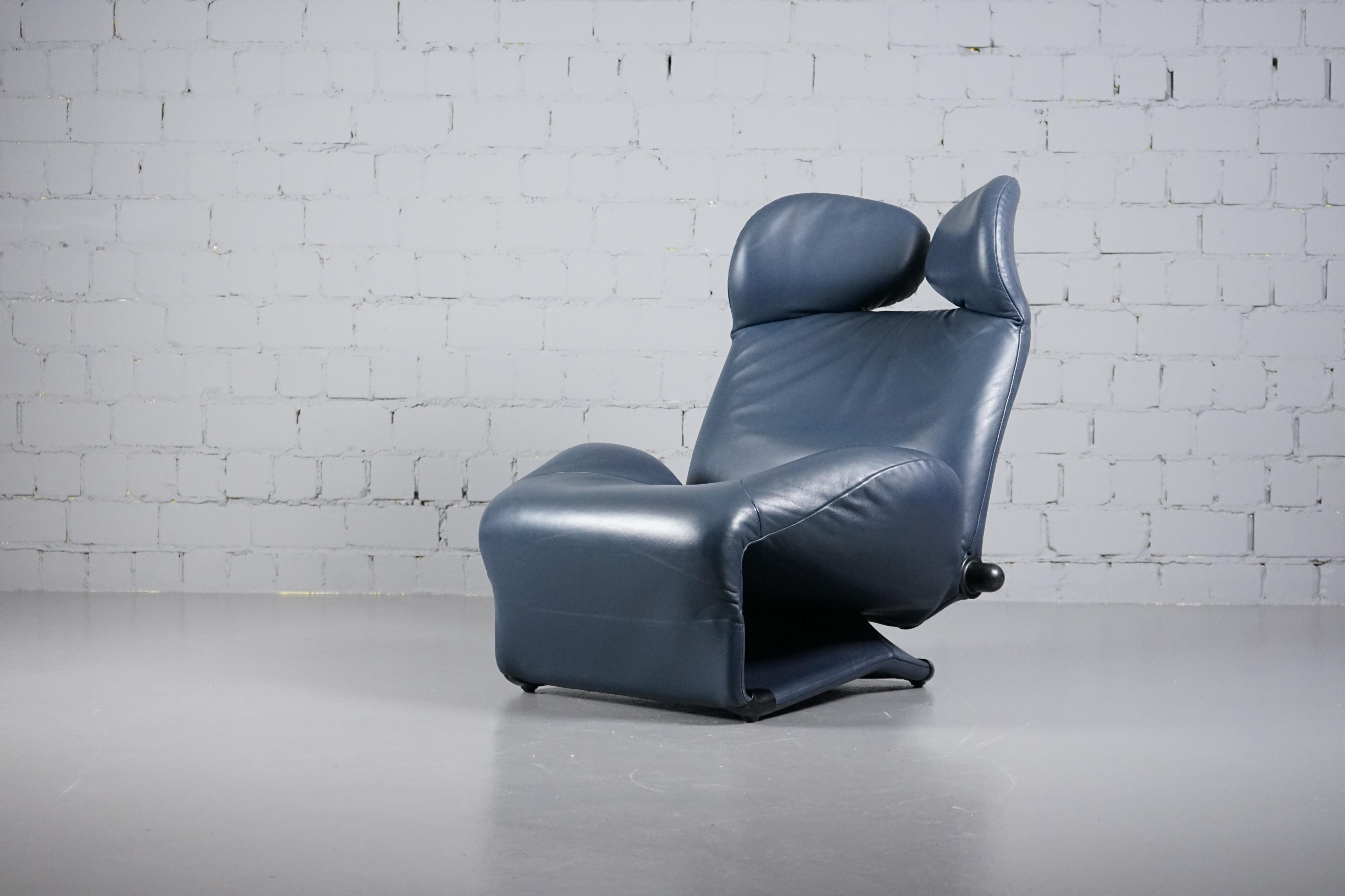 Grey-Blue Leather Wink Lounge Chair by Toshiyuki Kita for Cassina, 1980s For Sale 6