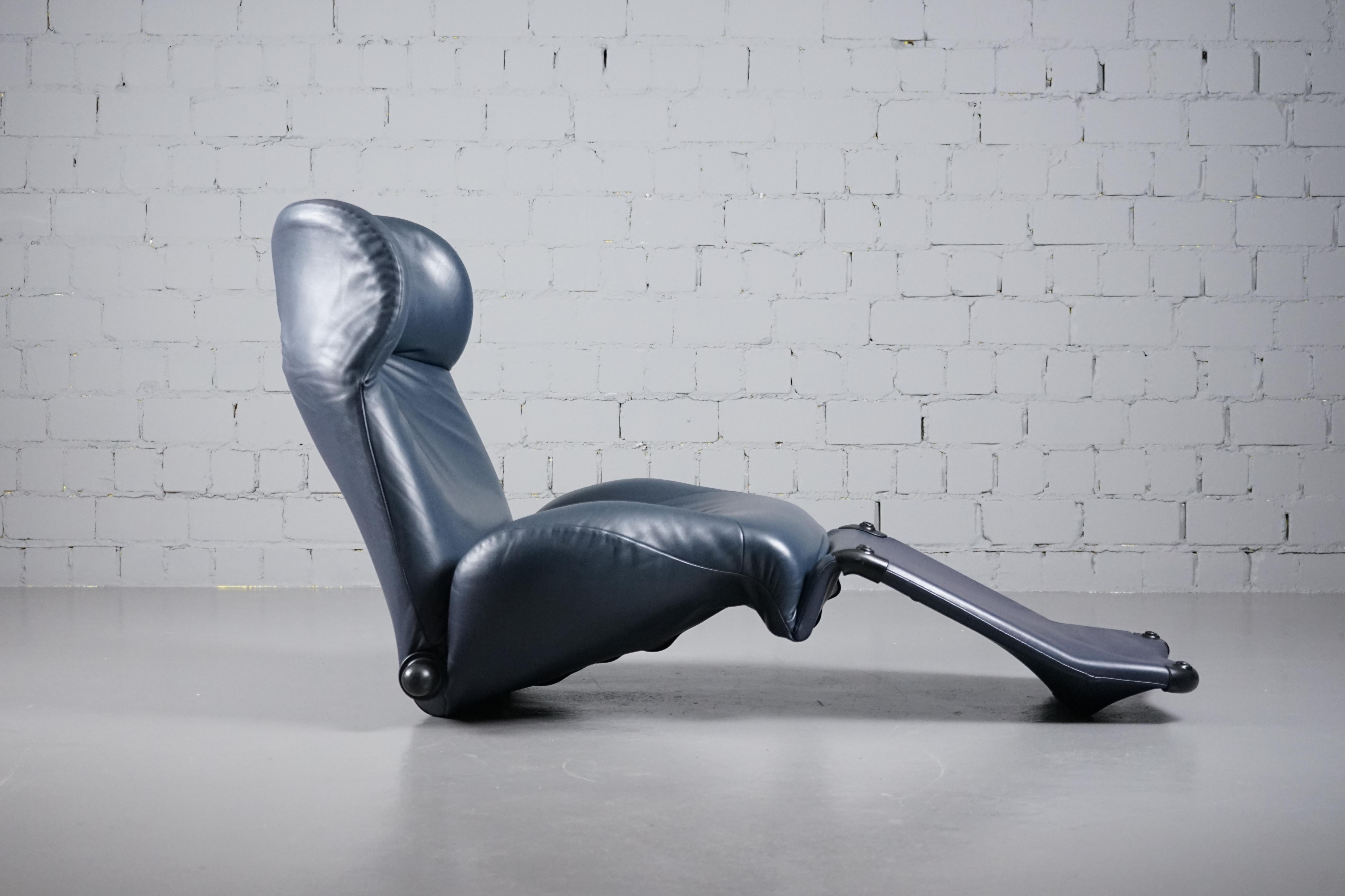 Grey-Blue Leather Wink Lounge Chair by Toshiyuki Kita for Cassina, 1980s For Sale 3