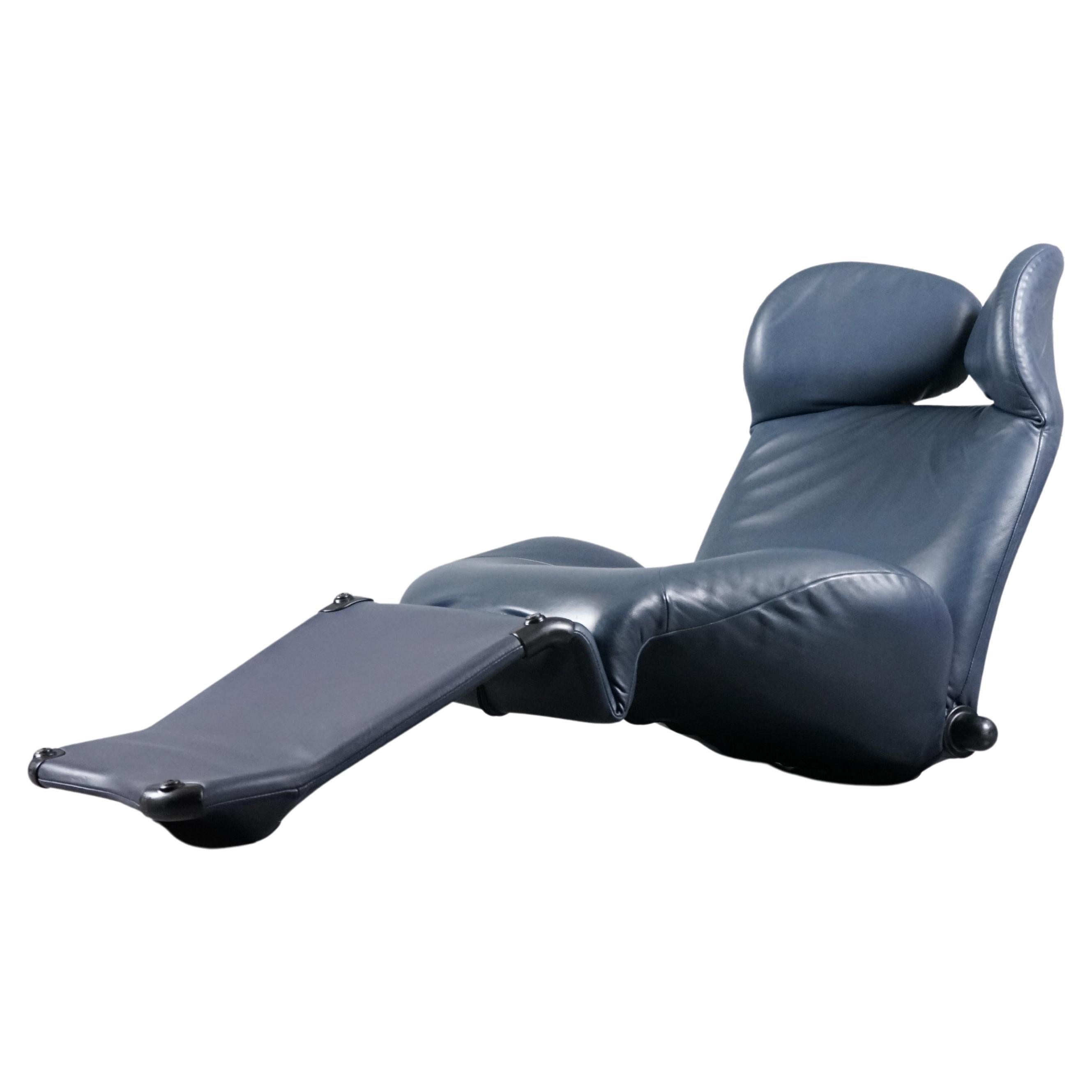 Grey-Blue Leather Wink Lounge Chair by Toshiyuki Kita for Cassina, 1980s For Sale
