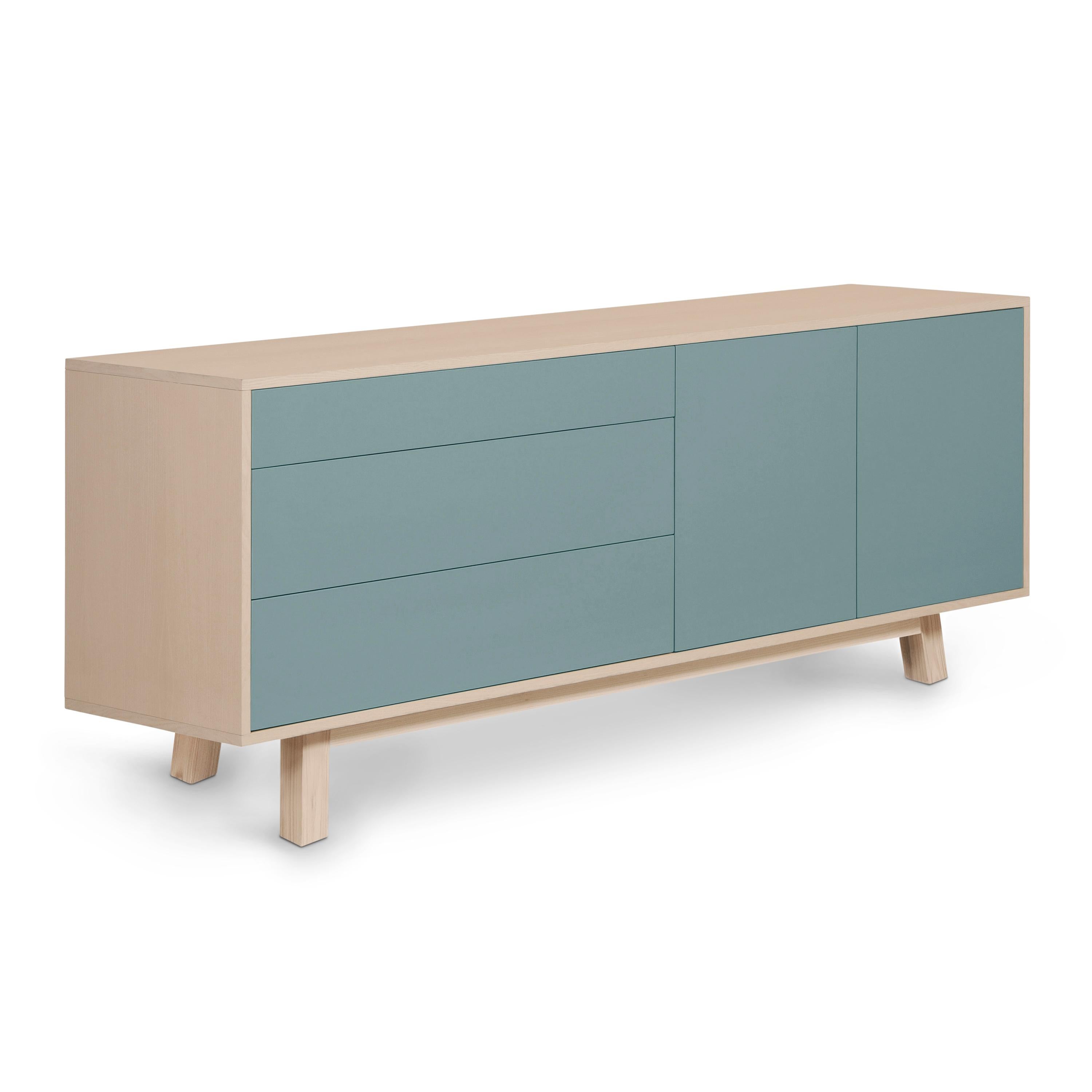 Gray Blue low Sideboard, scandinavian Design by Eric Gizard, Paris, French Craft For Sale 3