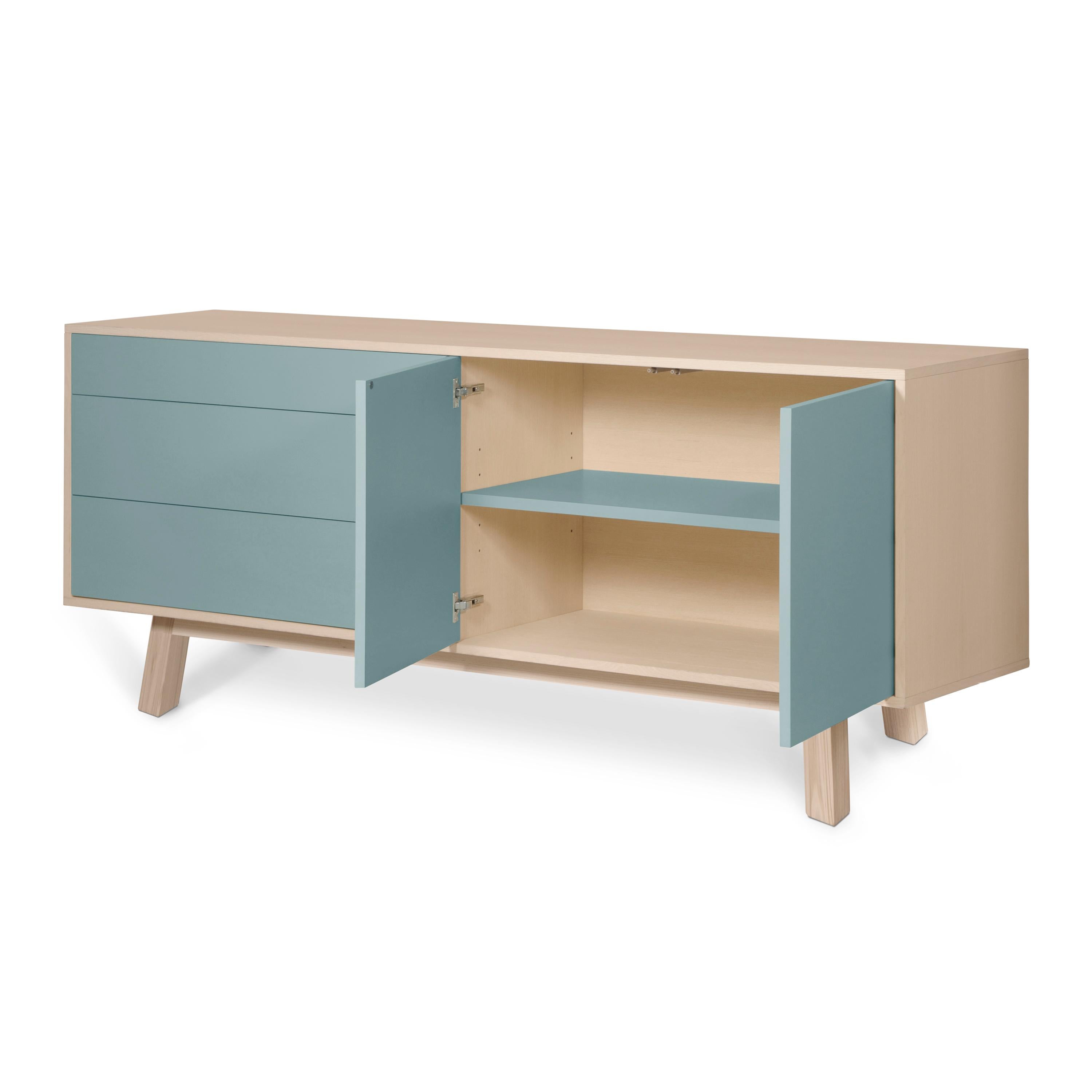 Gray Blue low Sideboard, scandinavian Design by Eric Gizard, Paris, French Craft For Sale 4