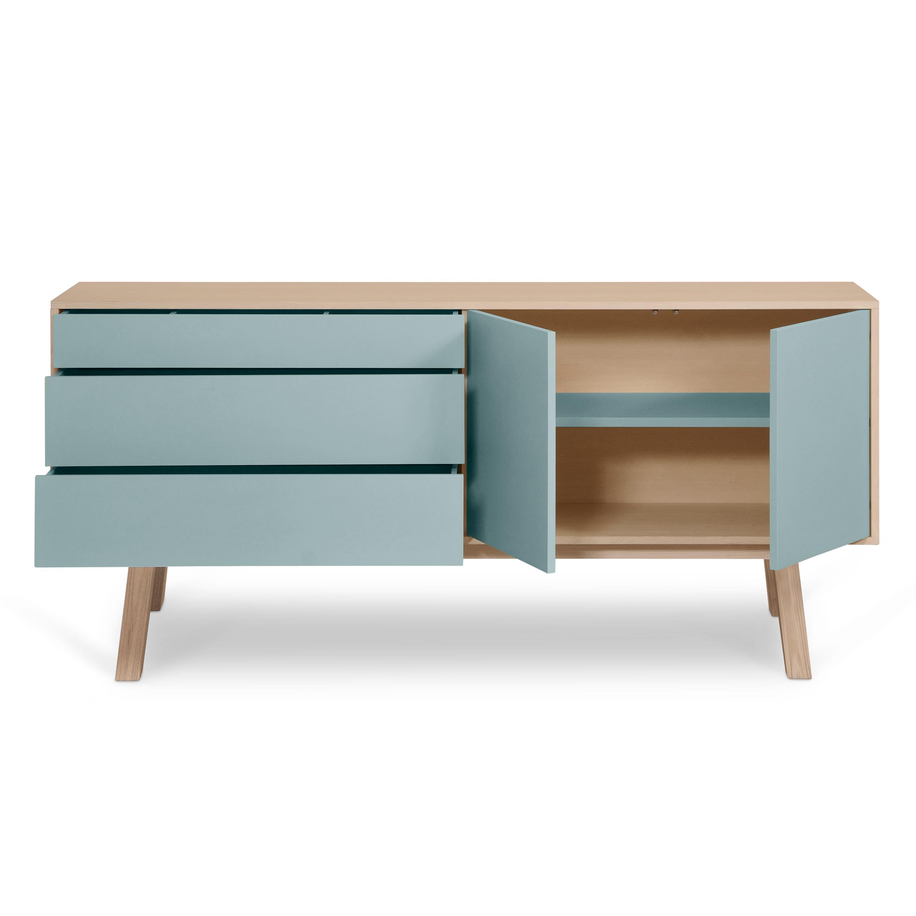 Gray Blue low Sideboard, scandinavian Design by Eric Gizard, Paris, French Craft For Sale 6