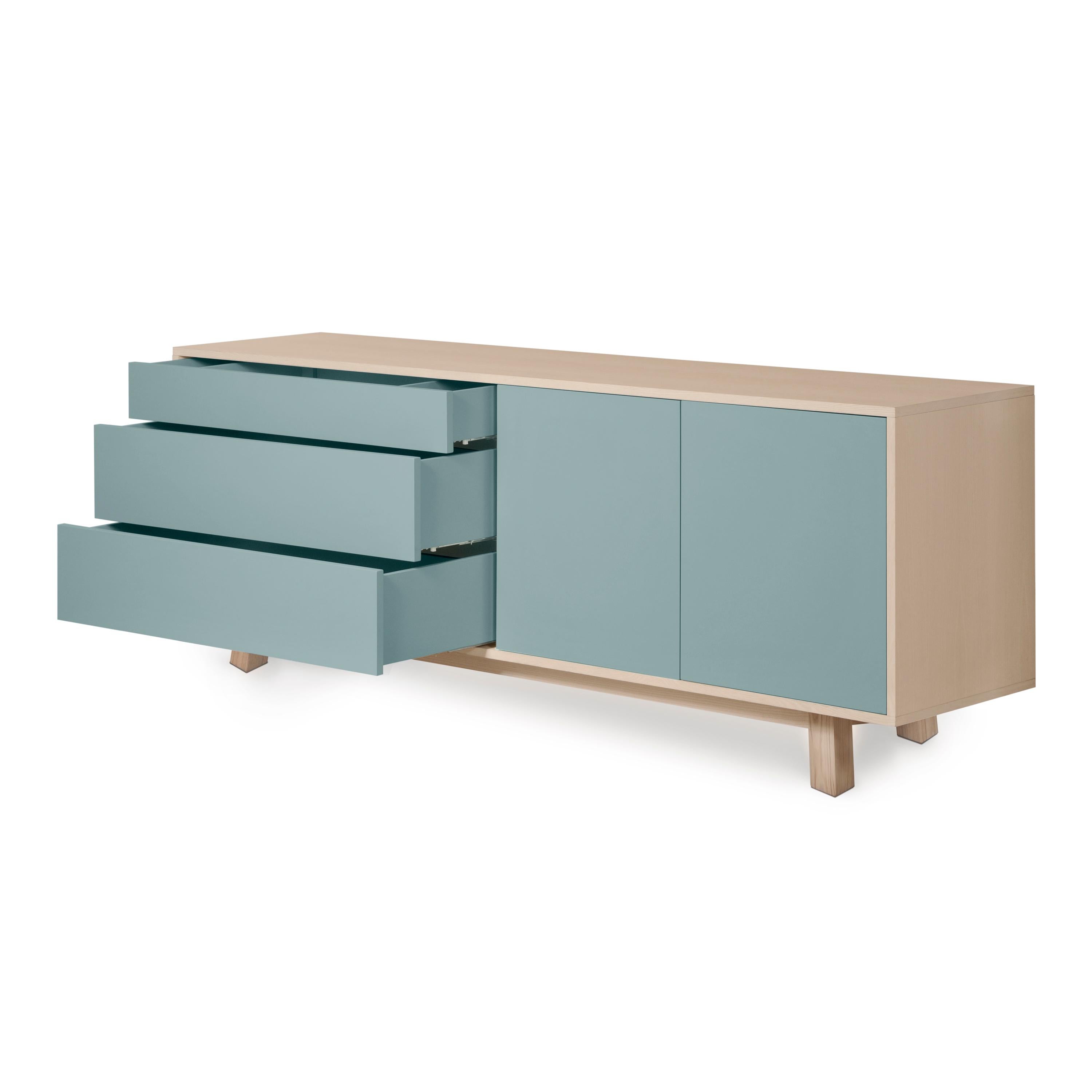 Gray Blue low Sideboard, scandinavian Design by Eric Gizard, Paris, French Craft For Sale 2