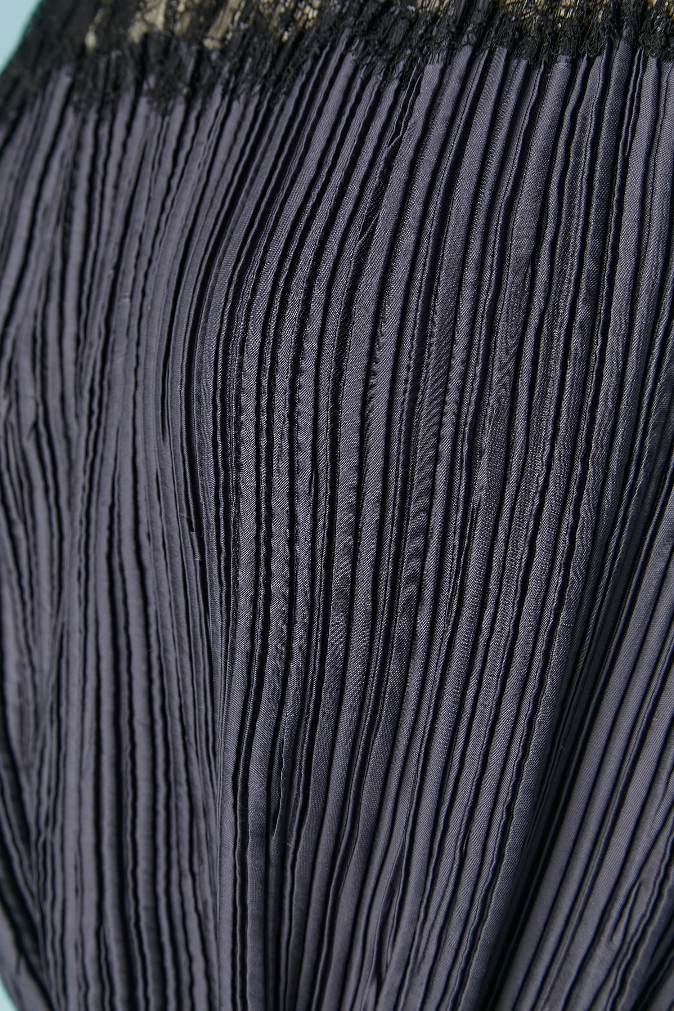 Robe sans manches gris-bleu plissée avec dentelle NINA RICCI Pour femmes en vente