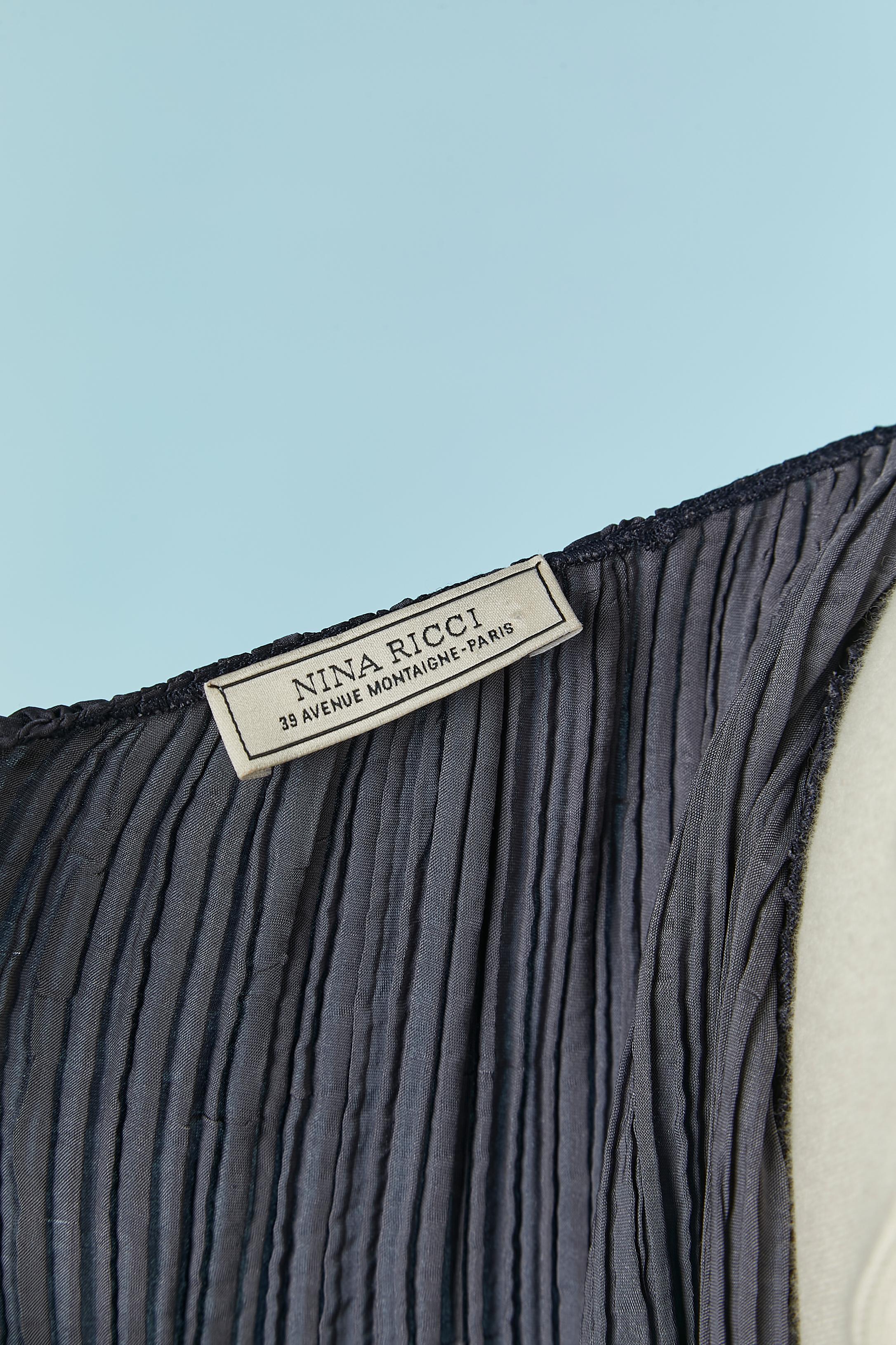 Robe sans manches gris-bleu plissée avec dentelle NINA RICCI en vente 4