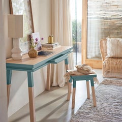 Französischer rechteckiger Konsolentisch aus Massivholz in Grau-Blau von Eric Gizard, Paris