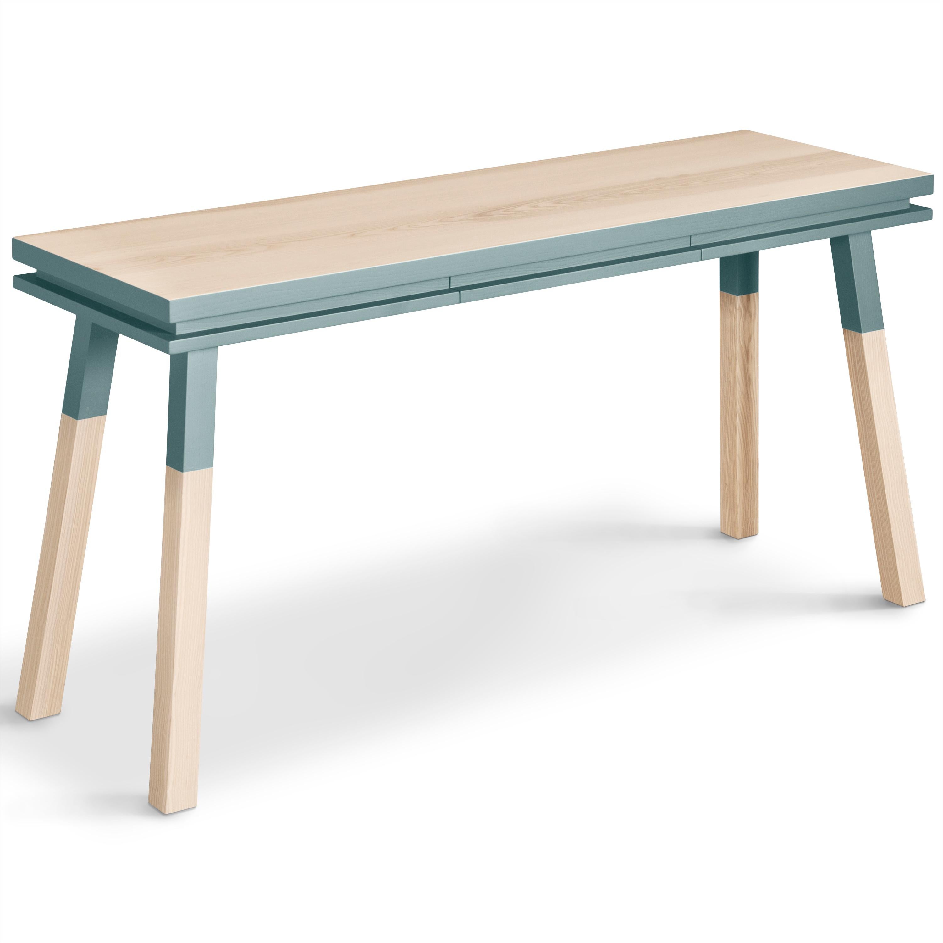 Contemporary Grey blue rectangular console table, solid wood - design Eric Gizard, Paris  For Sale