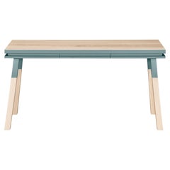 Table console rectangulaire grise et bleue, bois massif, design Eric Gizard, Paris 