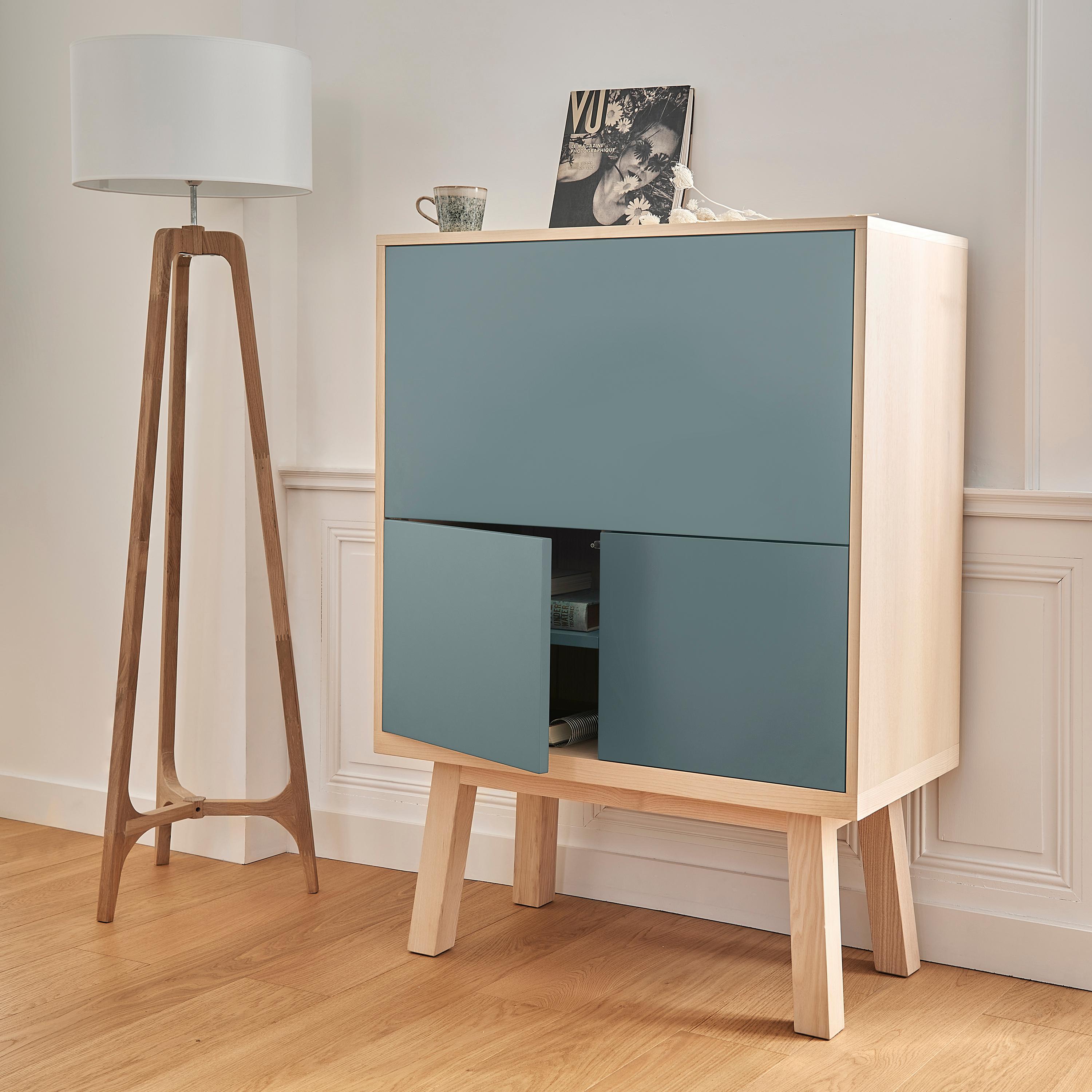 Scandinavian Modern grey blue secrétaire desk with storage room, 11 colours, design E. Gizard Paris For Sale