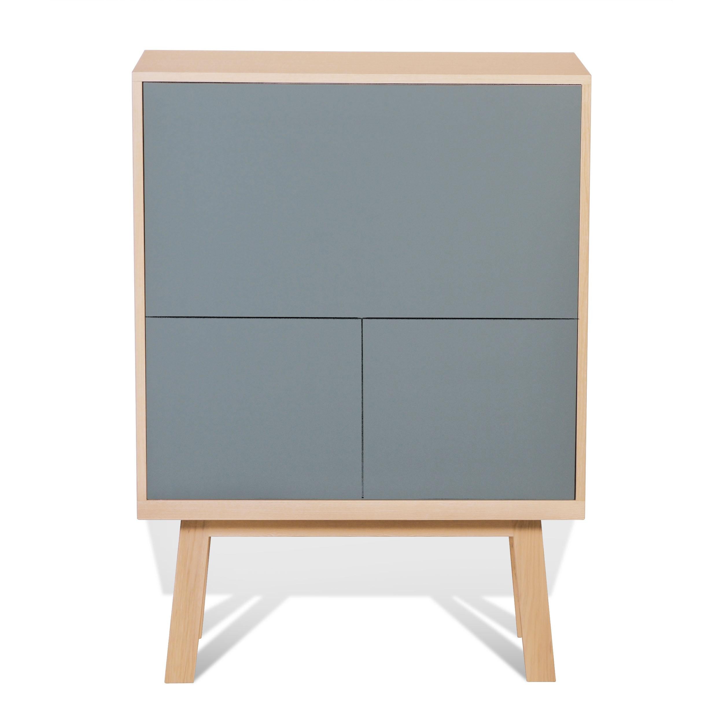French grey blue secrétaire desk with storage room, 11 colours, design E. Gizard Paris For Sale