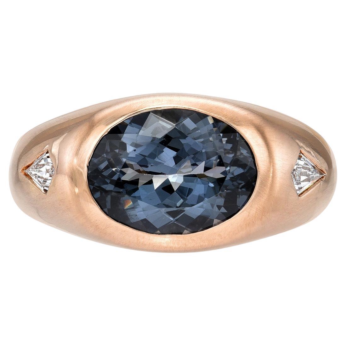 Grey Blue Spinel Ring 5.20 Carat Oval For Sale