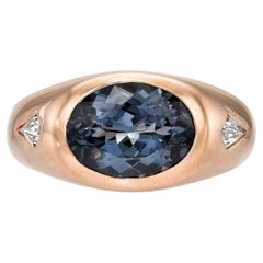 Grey Blue Spinel Ring 5.20 Carat Oval