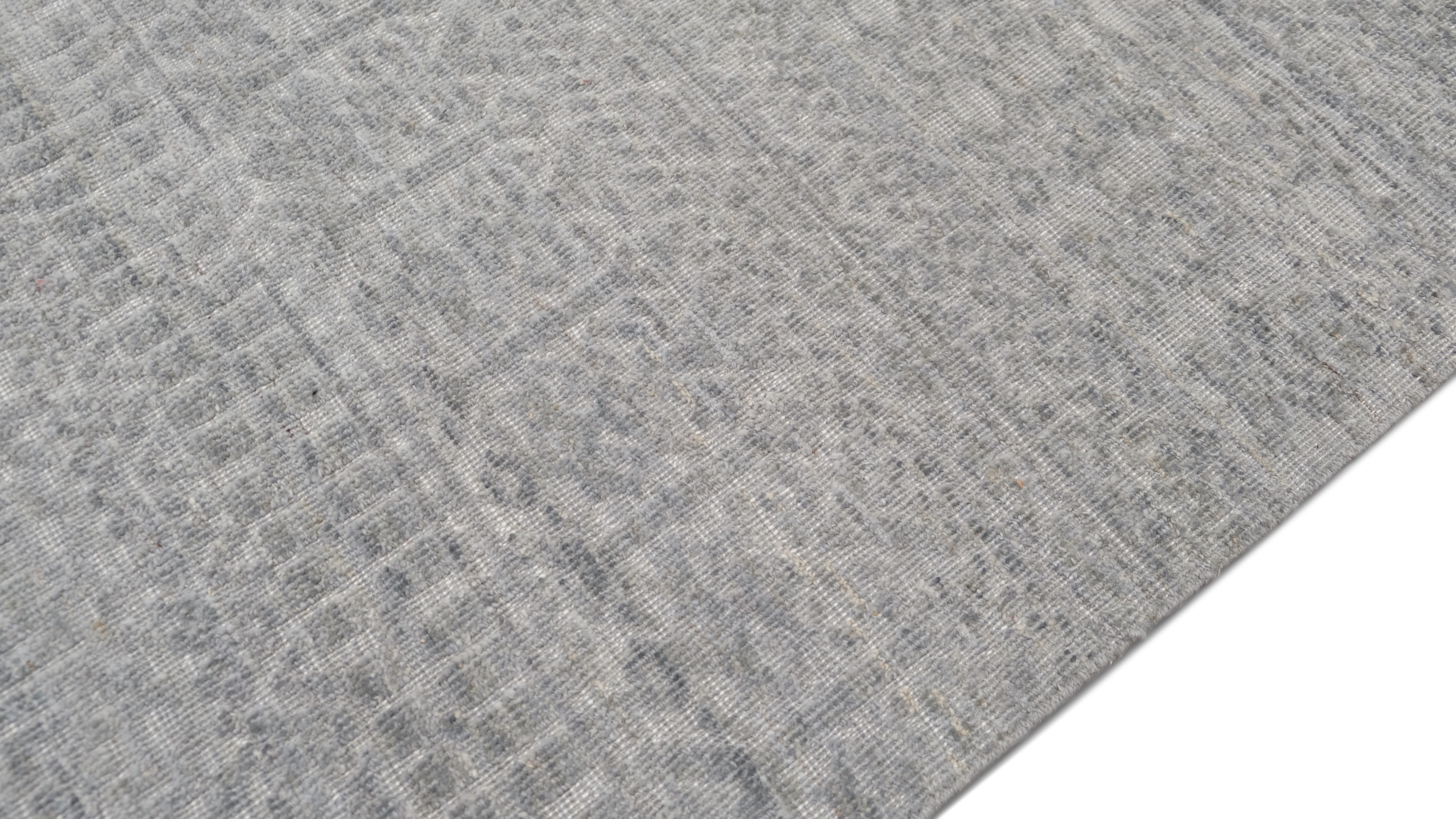Grau Blauer, aufwändiger, geometrisch gemusterter Wollteppich 8'2''x9'10'' (Skandinavische Moderne) im Angebot