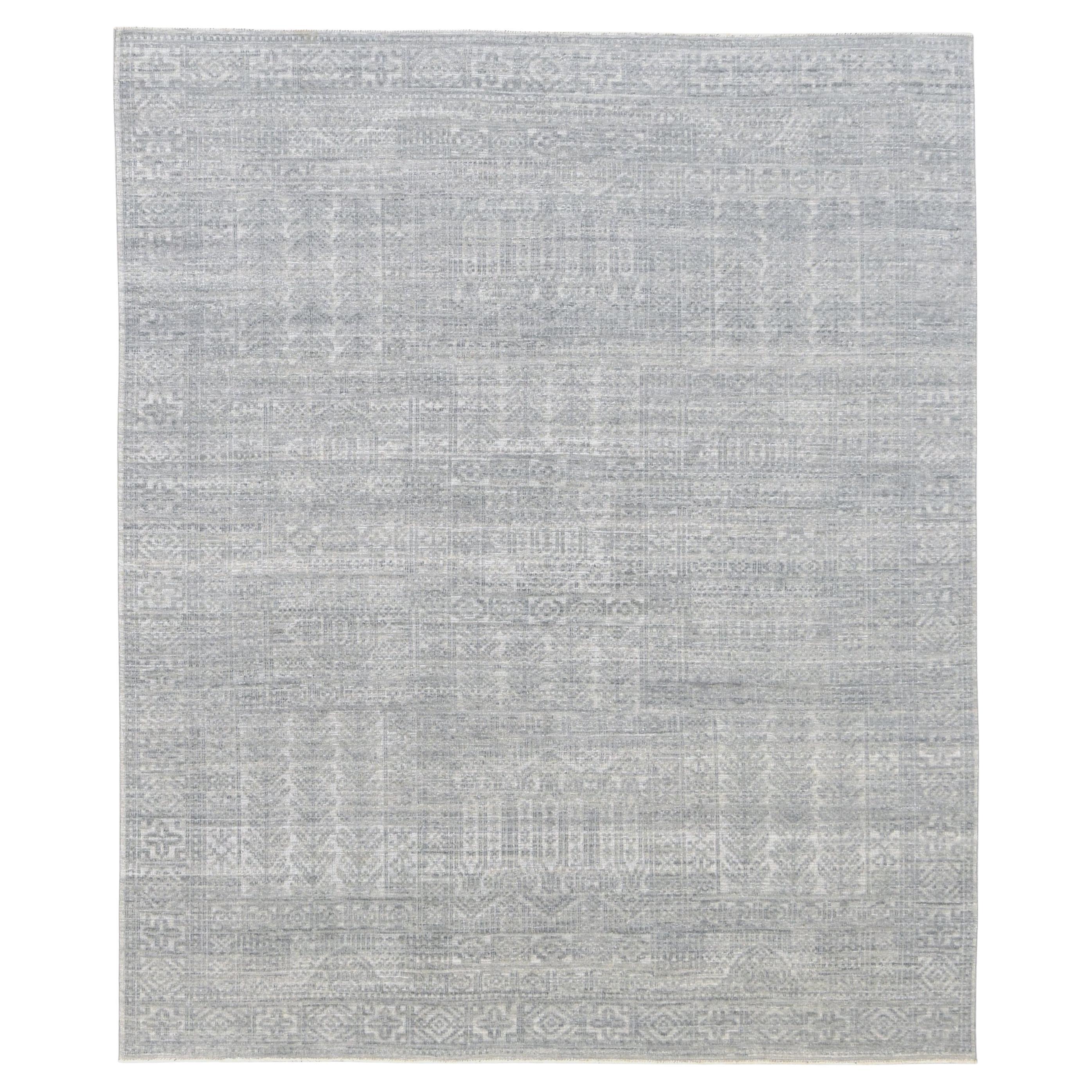 Grey Blue Tonal Intricate Geometric Patterned Wool Rug 8'2''x9'10''