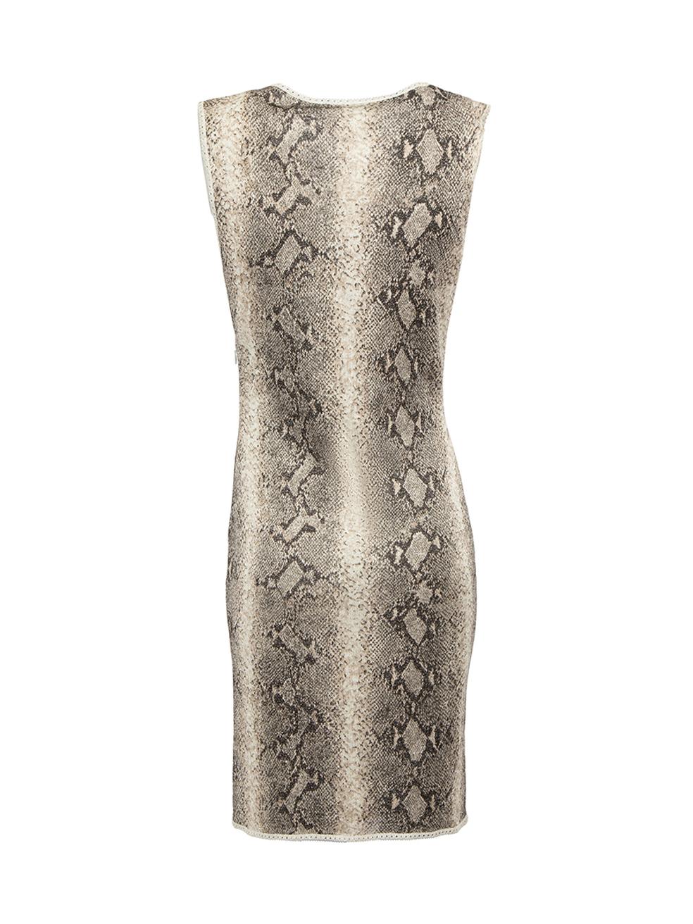 Brown Vintage Metallic Grey Snakeskin Print Knitted Dress Size M