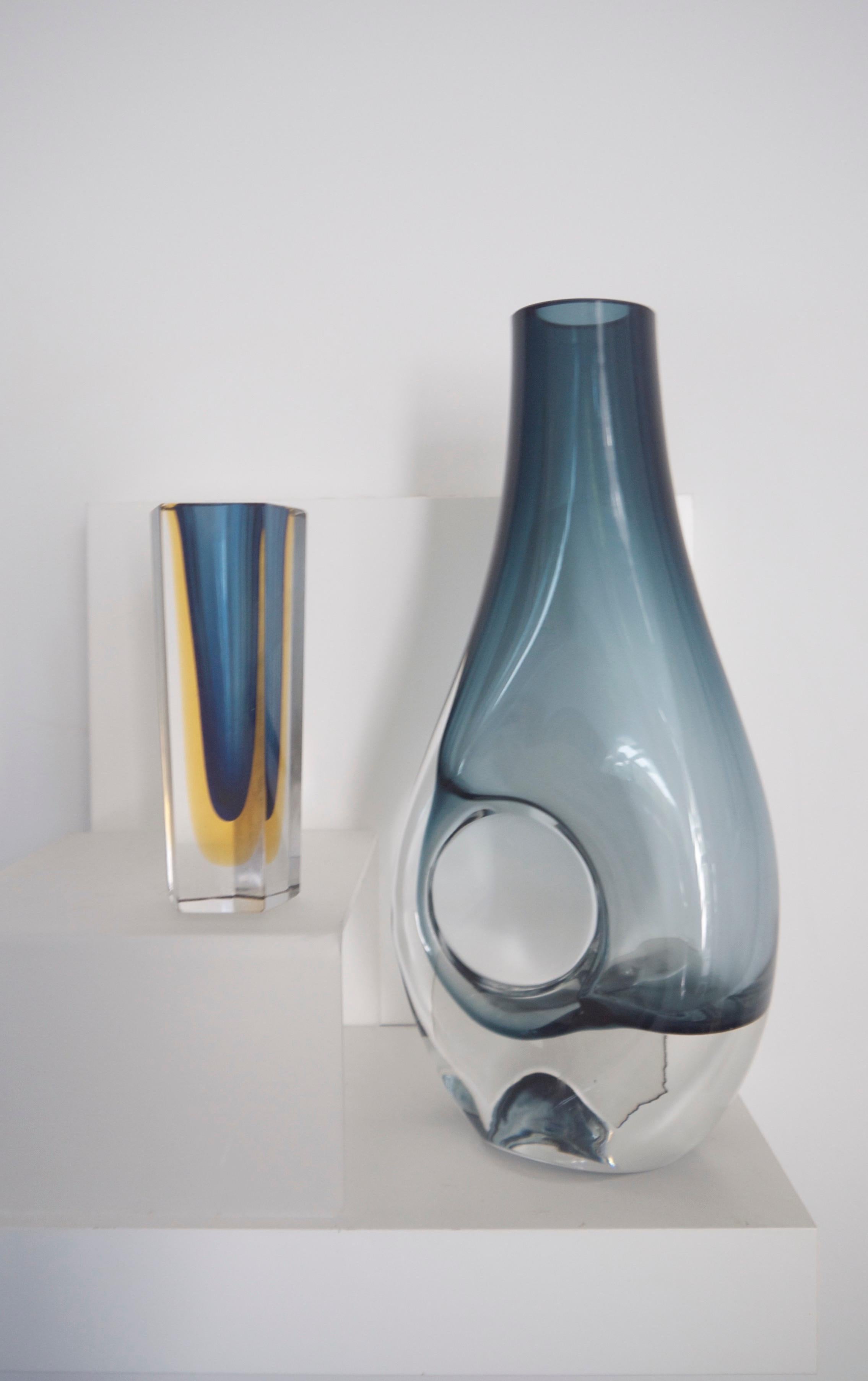European Grey/Blue Vintage Vase, of the Style of Fulvio Bianconi Possibly Scandinavian For Sale