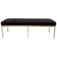 Grey Boiled Wool and Satin Brass Paul Bench by Lawson-Fenning