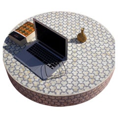 Grey Bone Inlay Square Coffee Table with Hammered Brass Legs by House of Jaipur