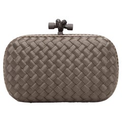 Grey Bottega Veneta Satin Intrecciato Hard Shell Clutch