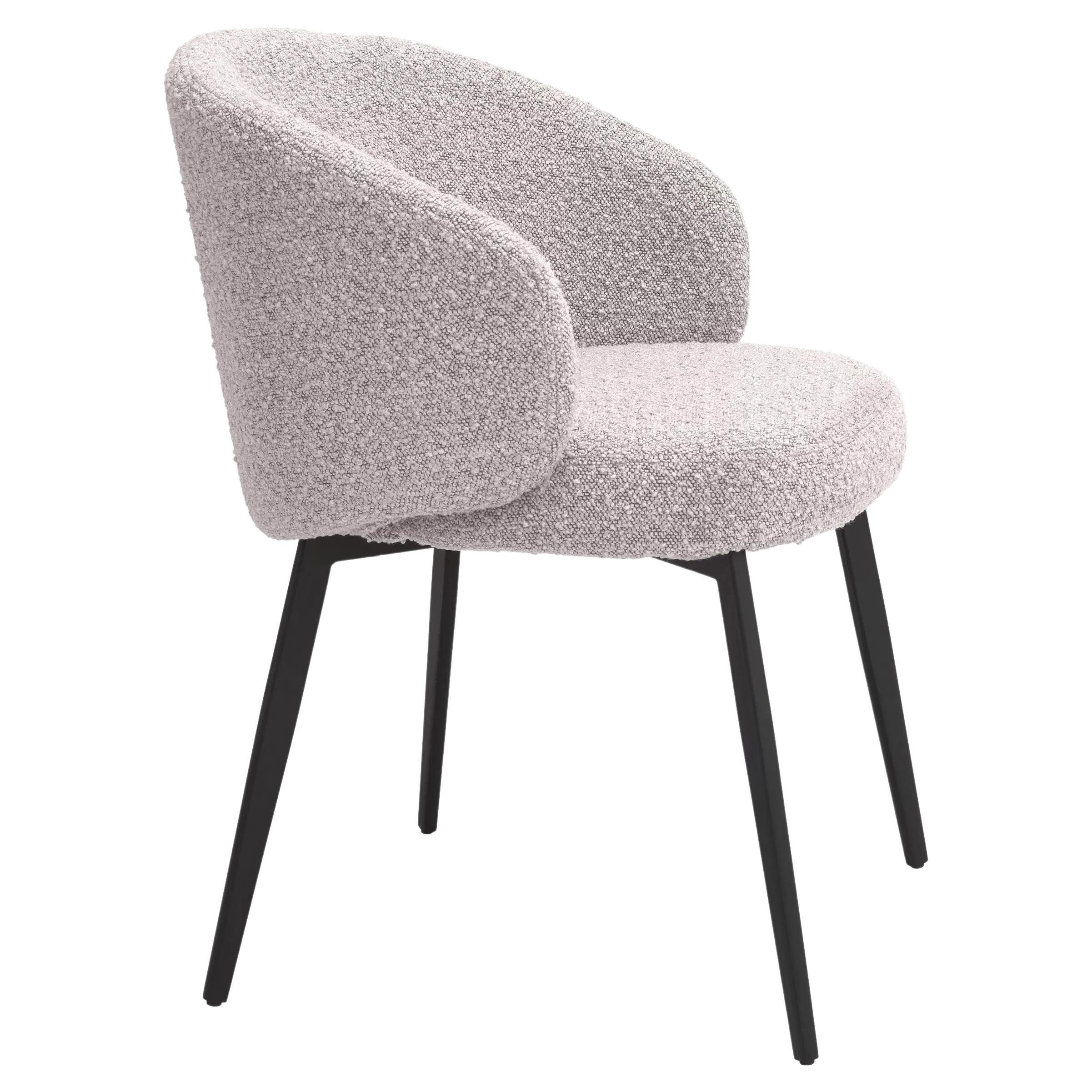 Grey Bouclé and Black Metal Feet Dining Chair