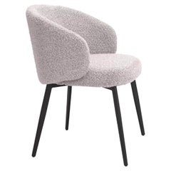 Grey Bouclé and Black Metal Feet Dining Chair