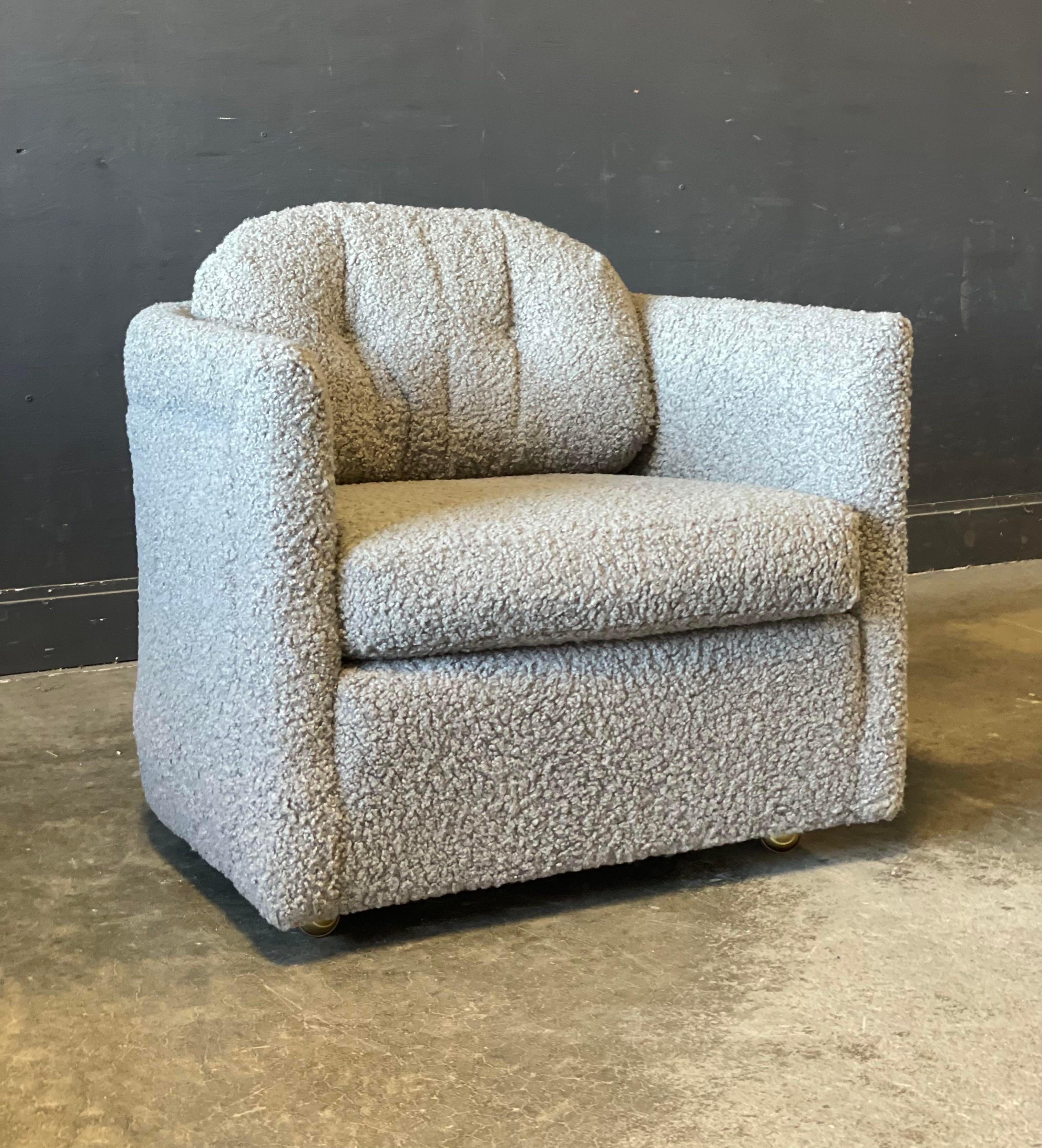 Mid-Century Modern Grey Boucle Club Chairs on Casters - a Pair For Sale