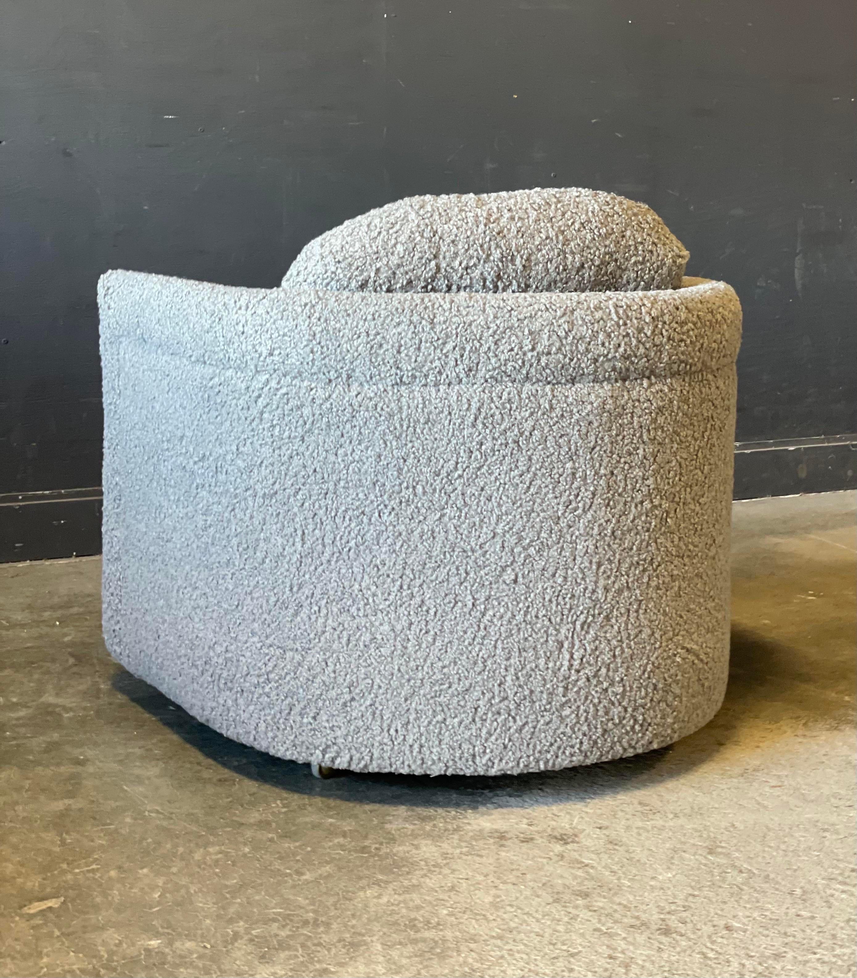 American Grey Boucle Club Chairs on Casters - a Pair For Sale