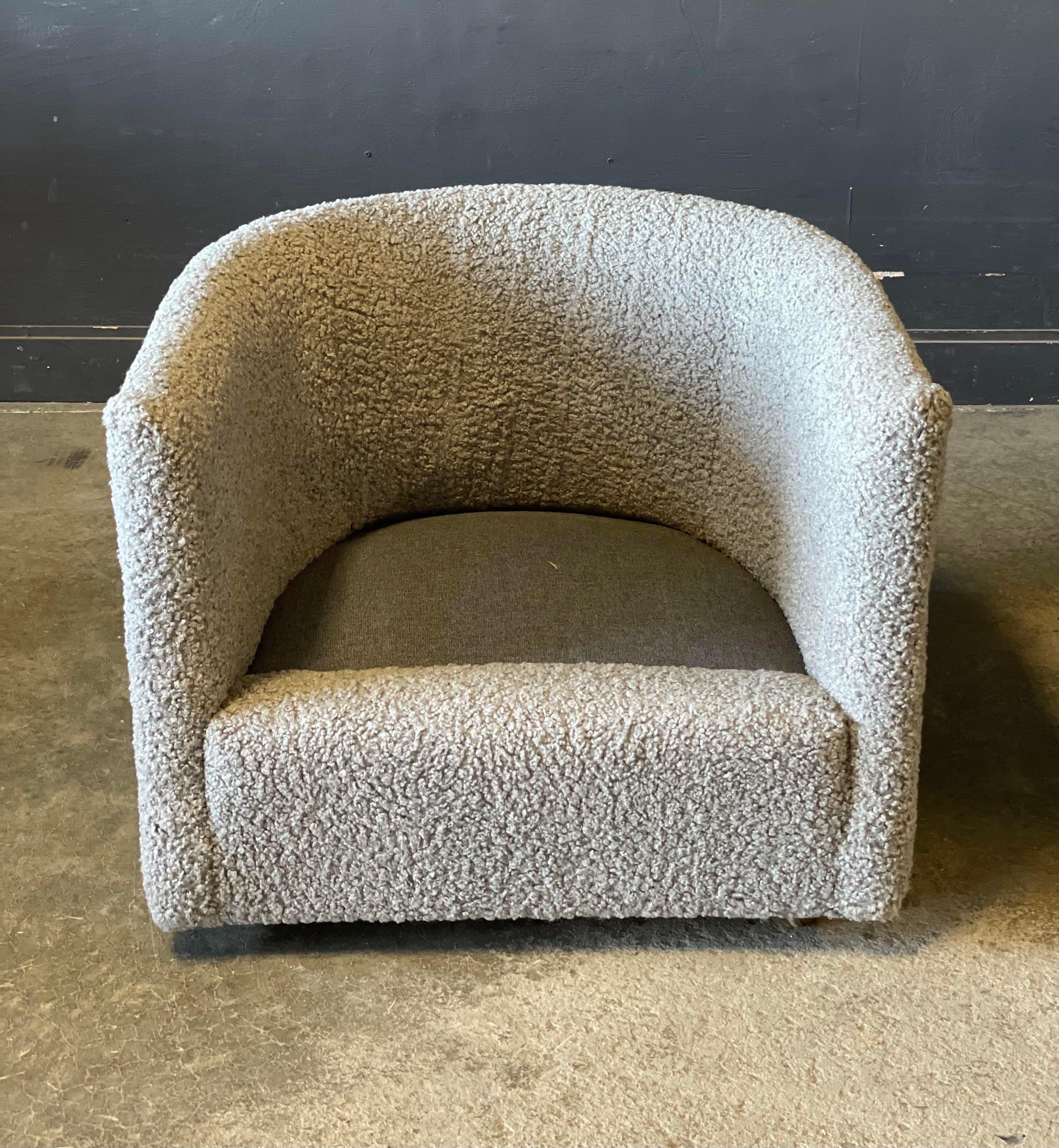 20th Century Grey Boucle Club Chairs on Casters - a Pair For Sale