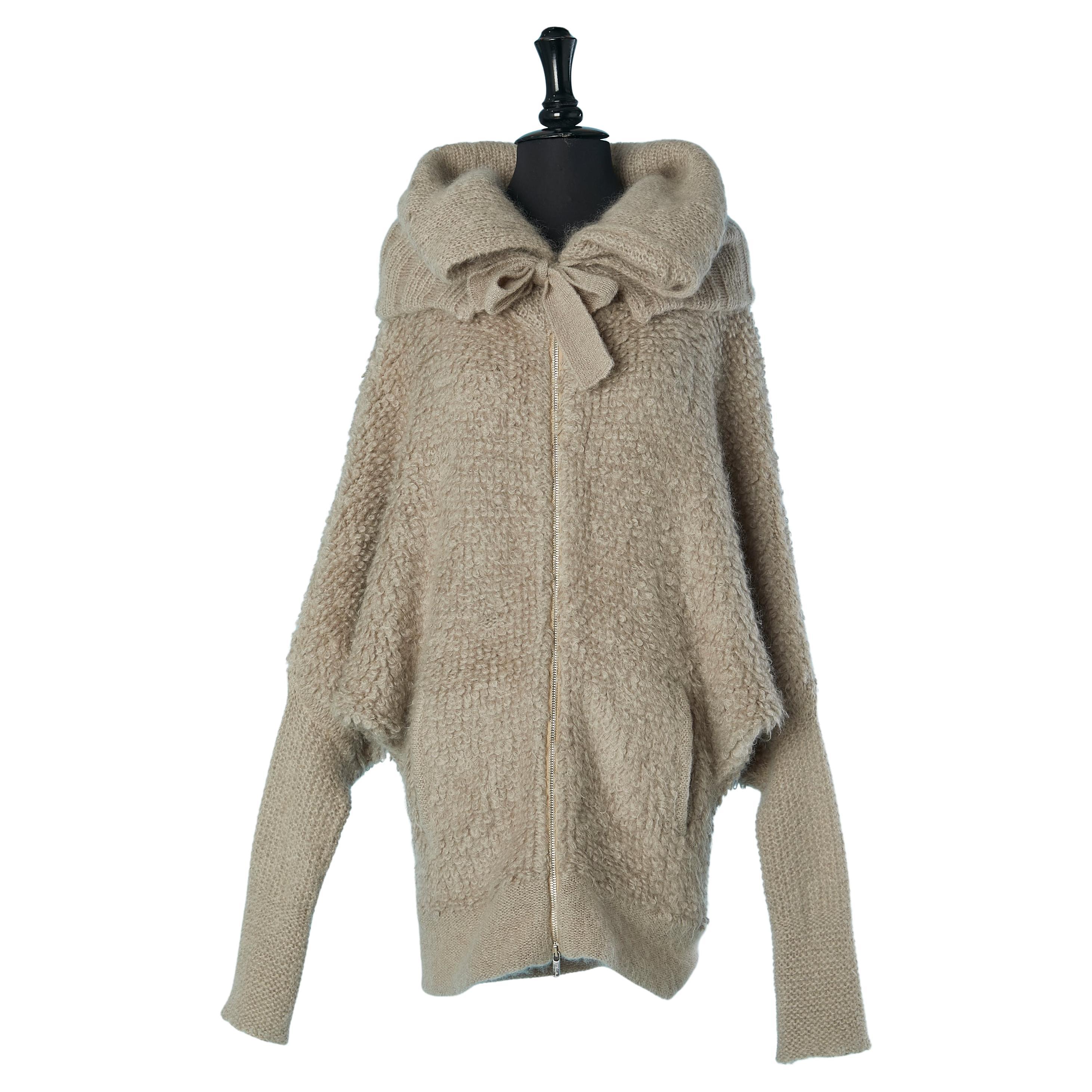 Cardigan bouclette gris surdimensionné avec fermeture éclair Thierry Mugler