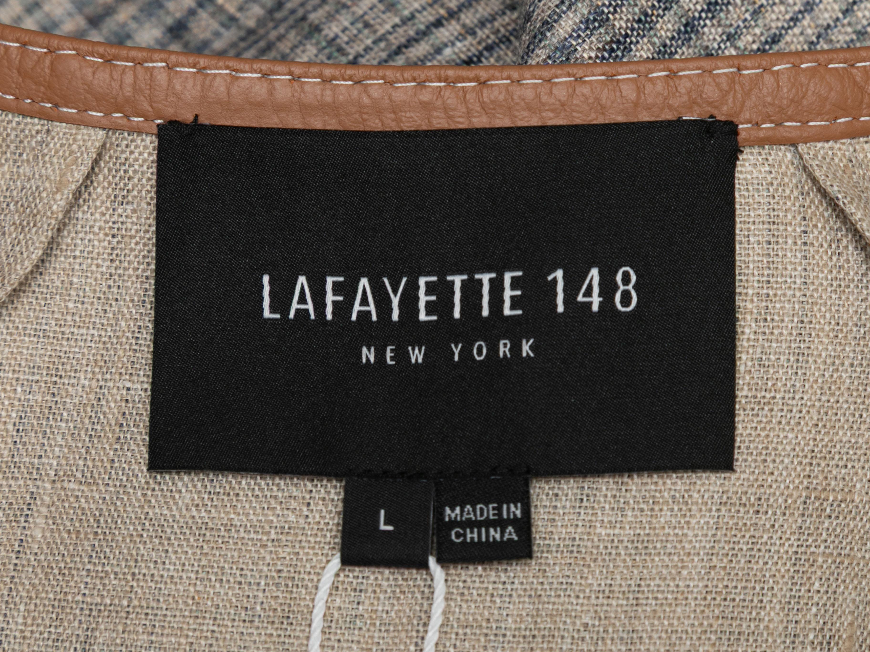 Women's Grey & Brown Lafayette 148 Linen Check Jacket Size US L For Sale