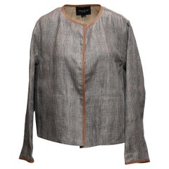 Veste à carreaux en lin gris et Brown Lafayette 148 Taille US L