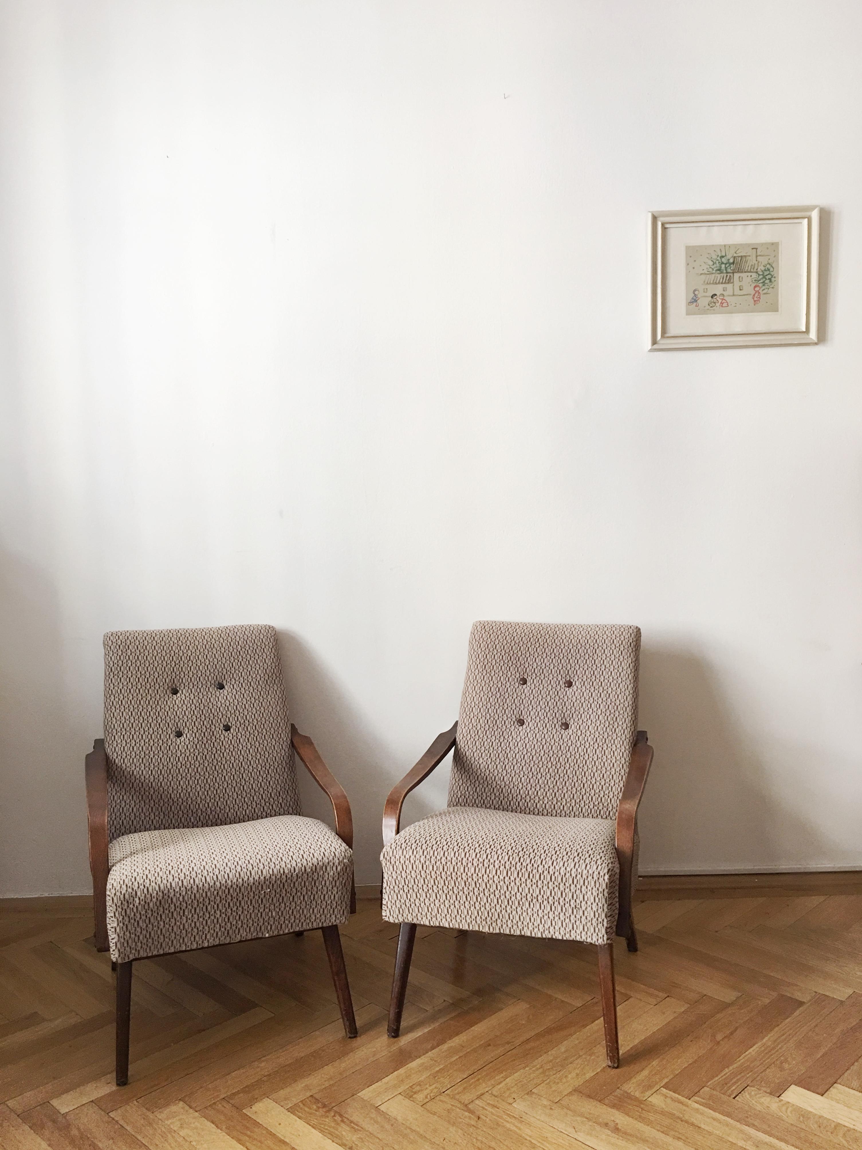 Mid-Century Modern Grey/Brown Vintage Armchairs, 1960s, Pair For Sale