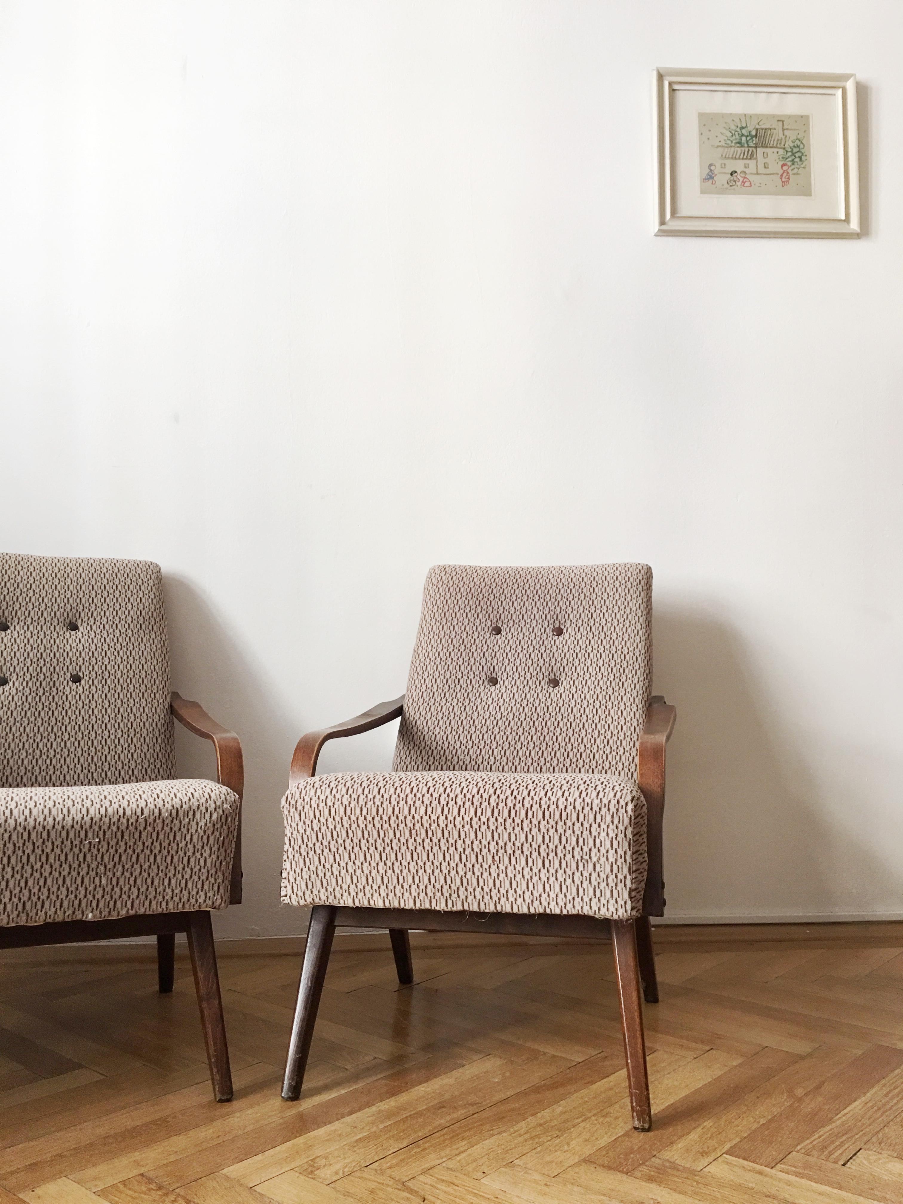Mid-20th Century Grey/Brown Vintage Armchairs, 1960s, Pair For Sale
