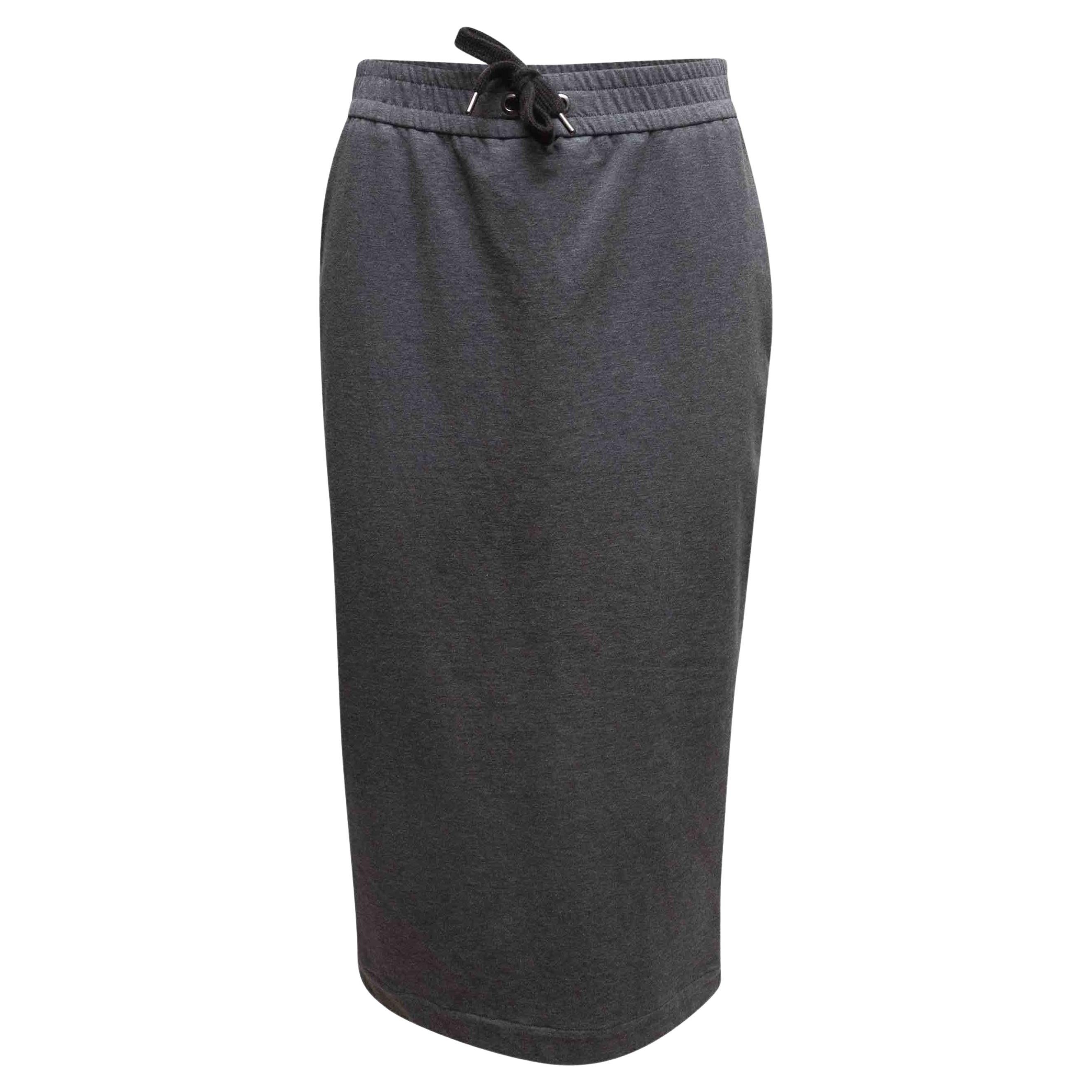 Grey Brunello Cucinelli Cotton Midi Skirt Size US S en venta