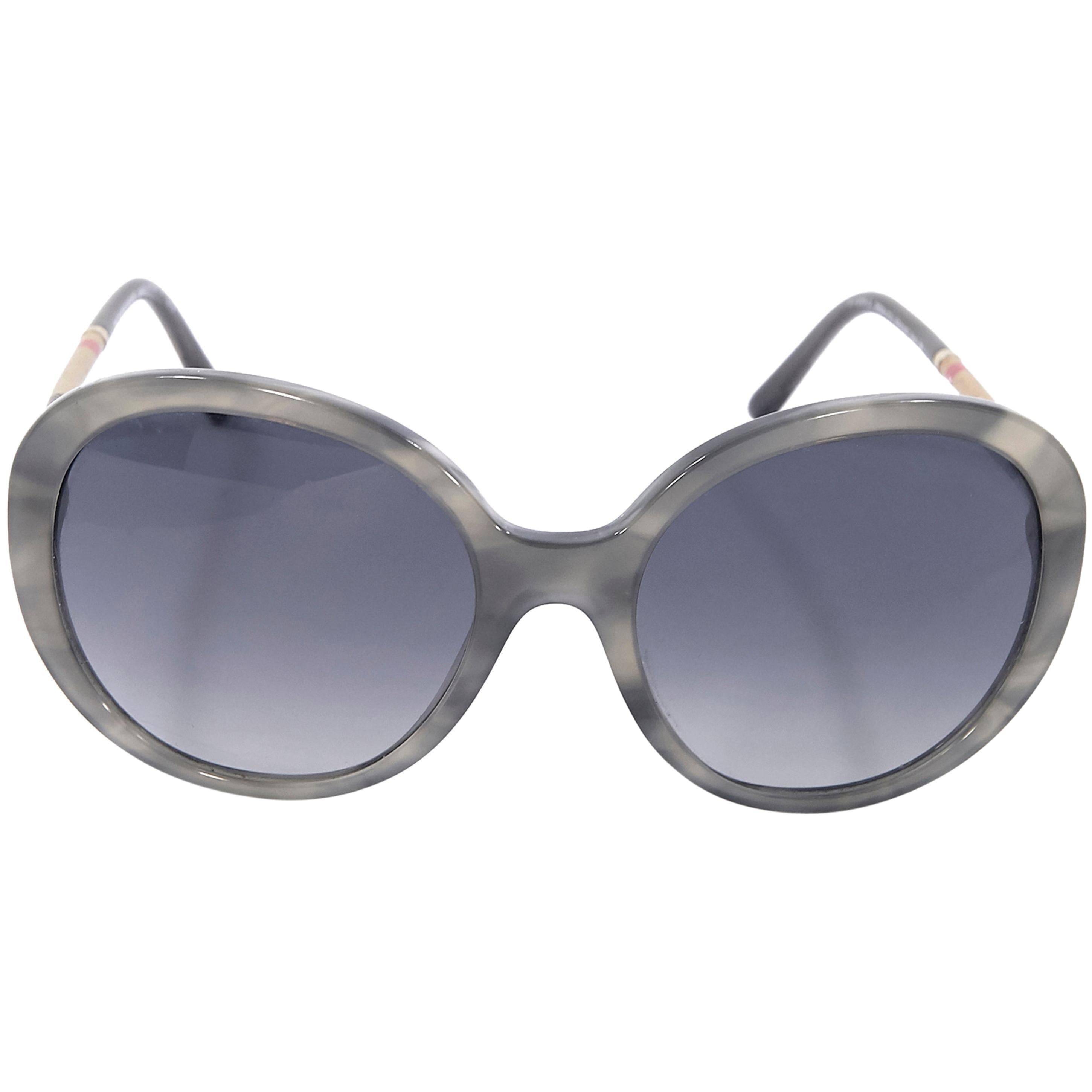 Grey Burberry Tortoise Shell Round Sunglasses