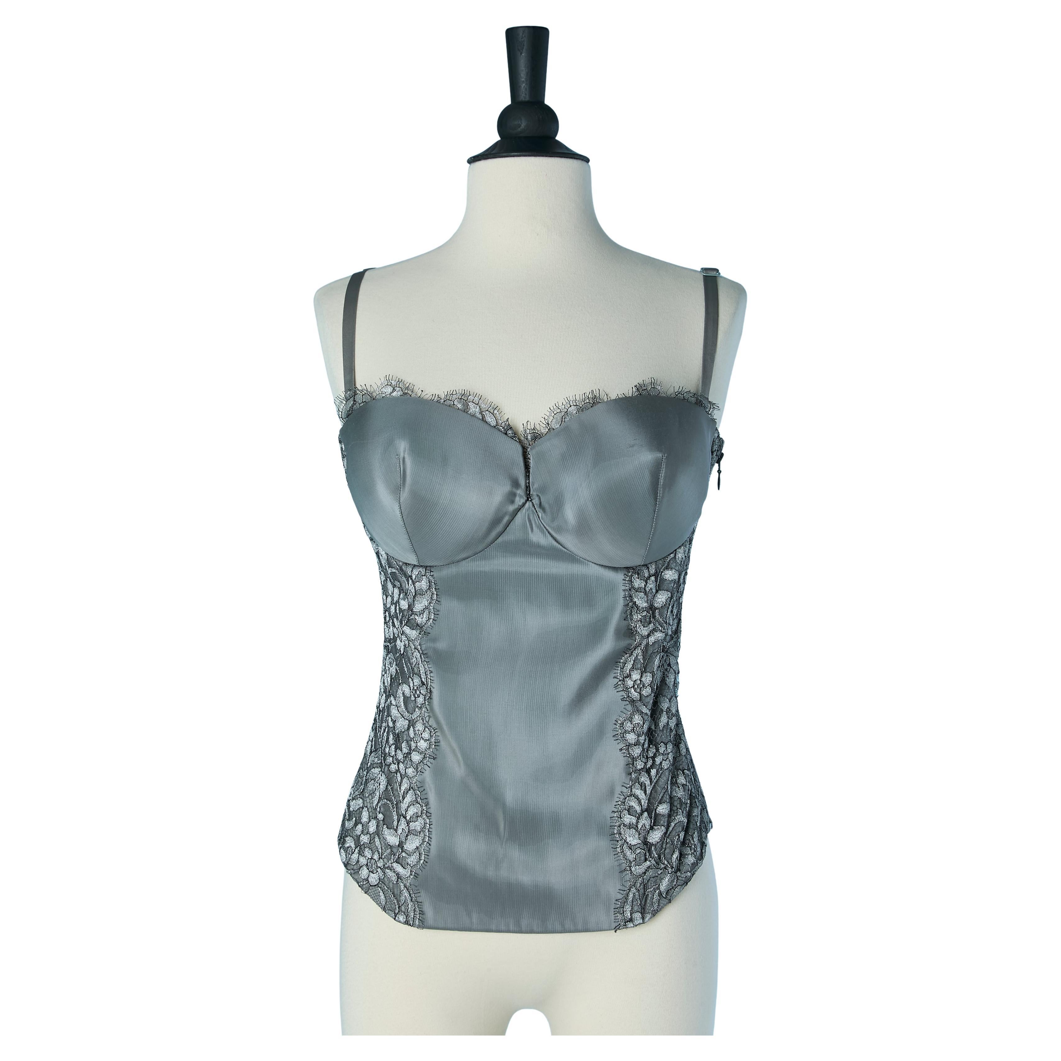Grey bustier with lurex lace and laces LA PERLA New with tag For Sale