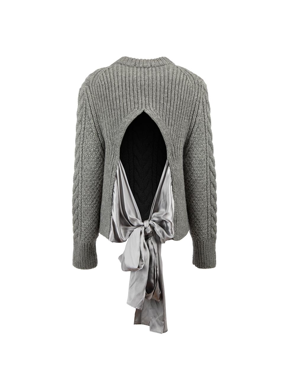 Cecilie Bahnsen Grey Cable Knitted Back Tie Detail Jumper Size L In Good Condition In London, GB