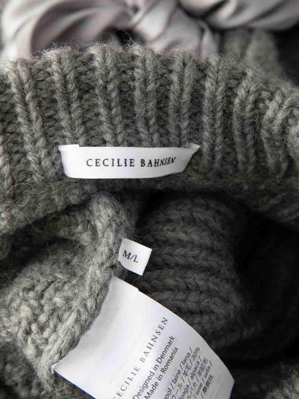 Women's Cecilie Bahnsen Grey Cable Knitted Back Tie Detail Jumper Size L