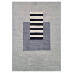 Grigio, tappeto, moderno, geometrico a righe bianche e nere, tessuto a mano, tappeto